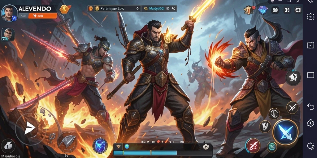 Tangkapan layar gameplay ALEVENDO menampilkan karakter bertarung dengan efek visual yang mengesankan.