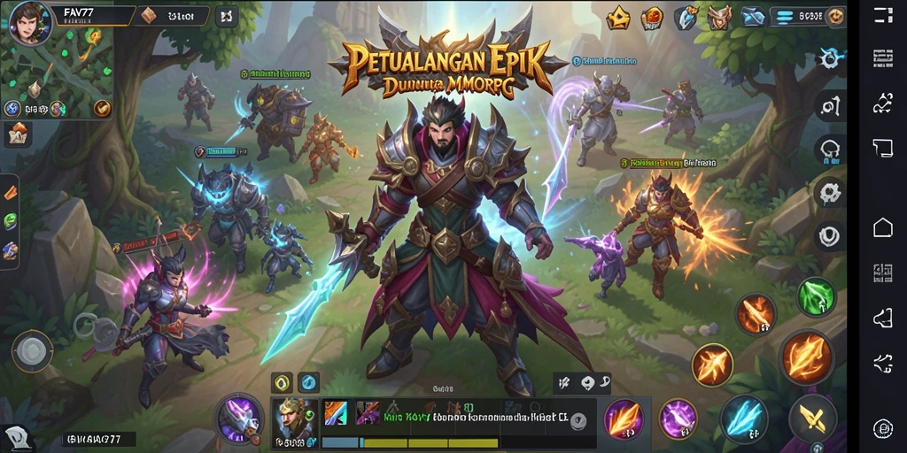 Screenshot gameplay FAV77 menunjukkan pertempuran seru dalam dunia MMORPG.