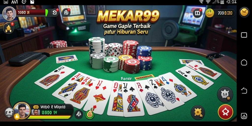 Tampilan gameplay seru MEKAR99 yang menampilkan pertandingan Gaple.