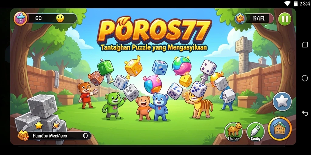 Screenshot gameplay POROS77 menampilkan tantangan puzzle yang seru.