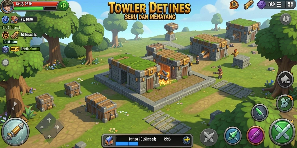 Screenshot gameplay RP8 menampilkan aksi seru dalam Tower Defense.